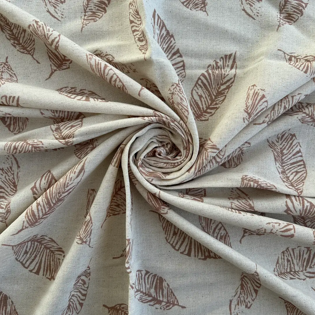 Toptan Viskon Keten Kumaş / Yaprak Desenli / DRY - 195