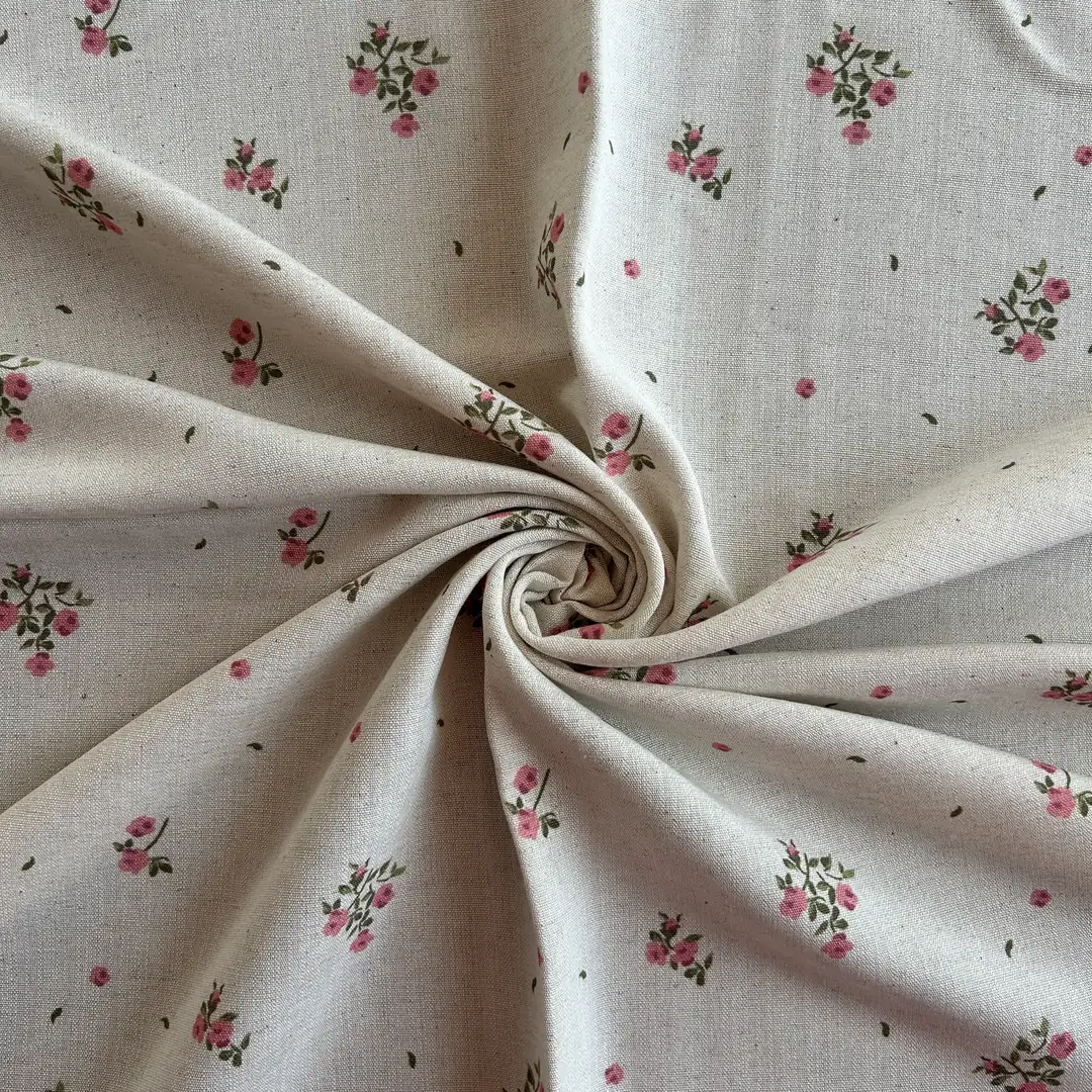 Toptan Viskon Keten Kumaş / Çıtır Çiçek Desenli  / DRY - 142