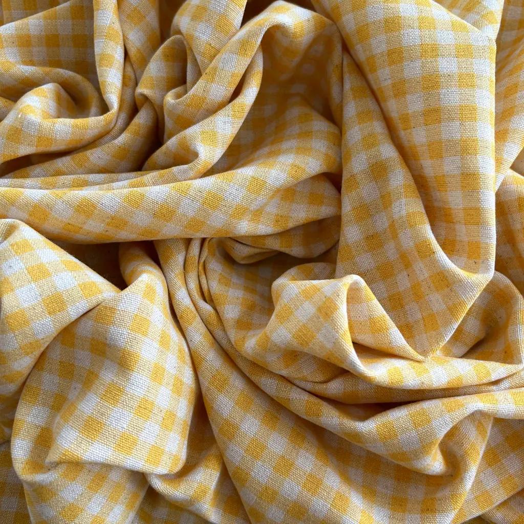 Toptan Viskon Keten Kumaş / Pötikare Desenli  / DRY - 161 - Sarı