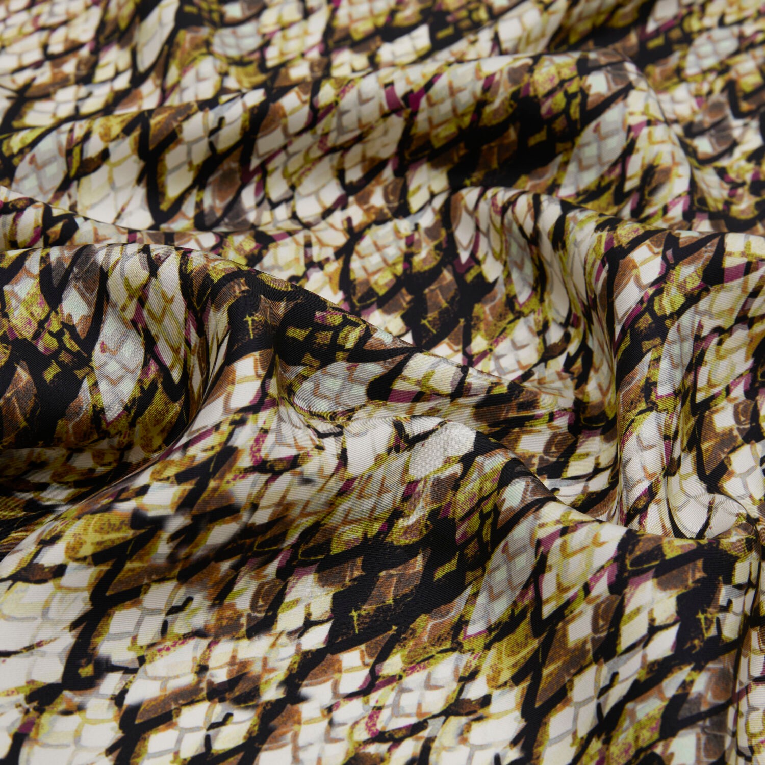 Vizon Yılan Desenli Twill İpek Eşarp