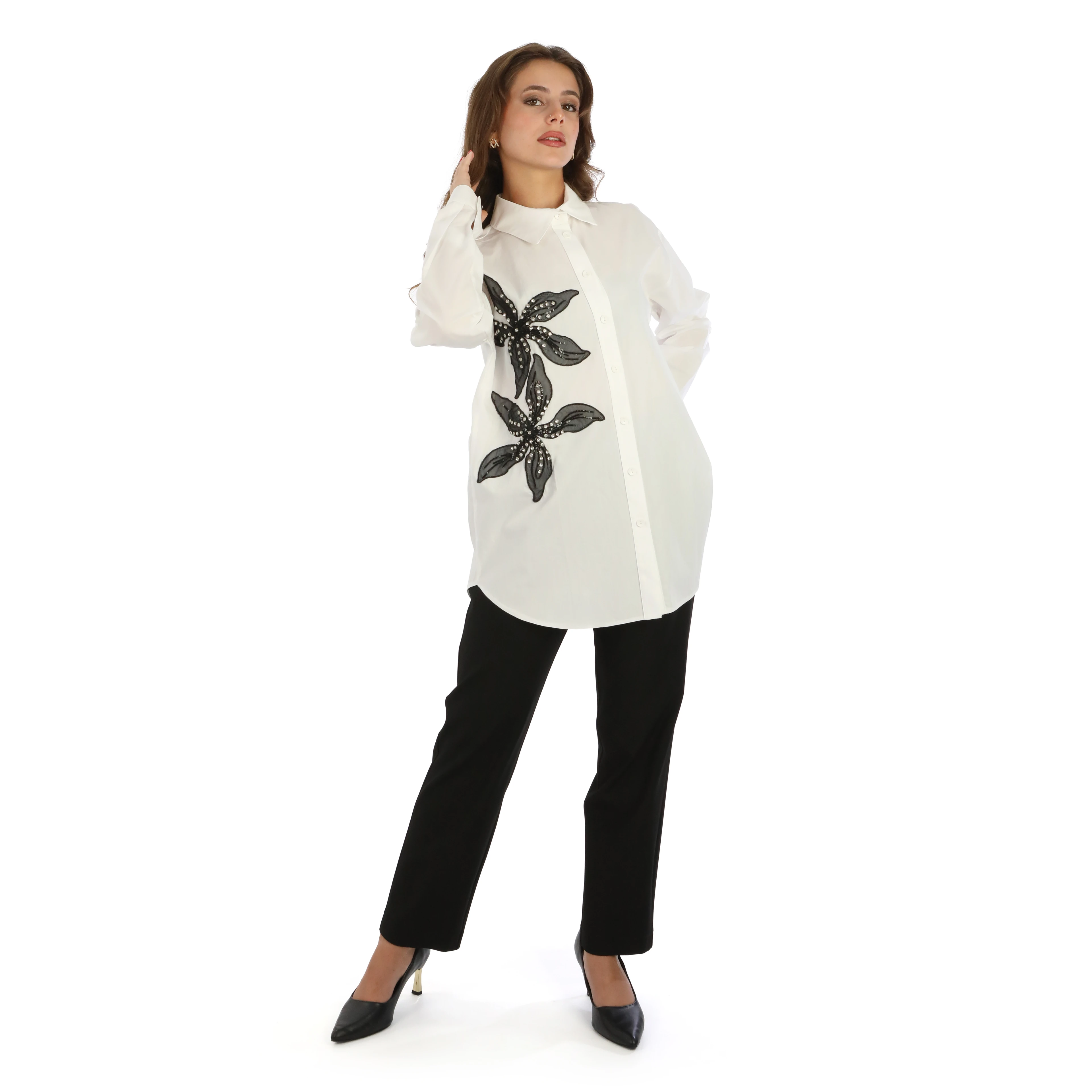 Süff Taş Çiçekli Koton Gömlek