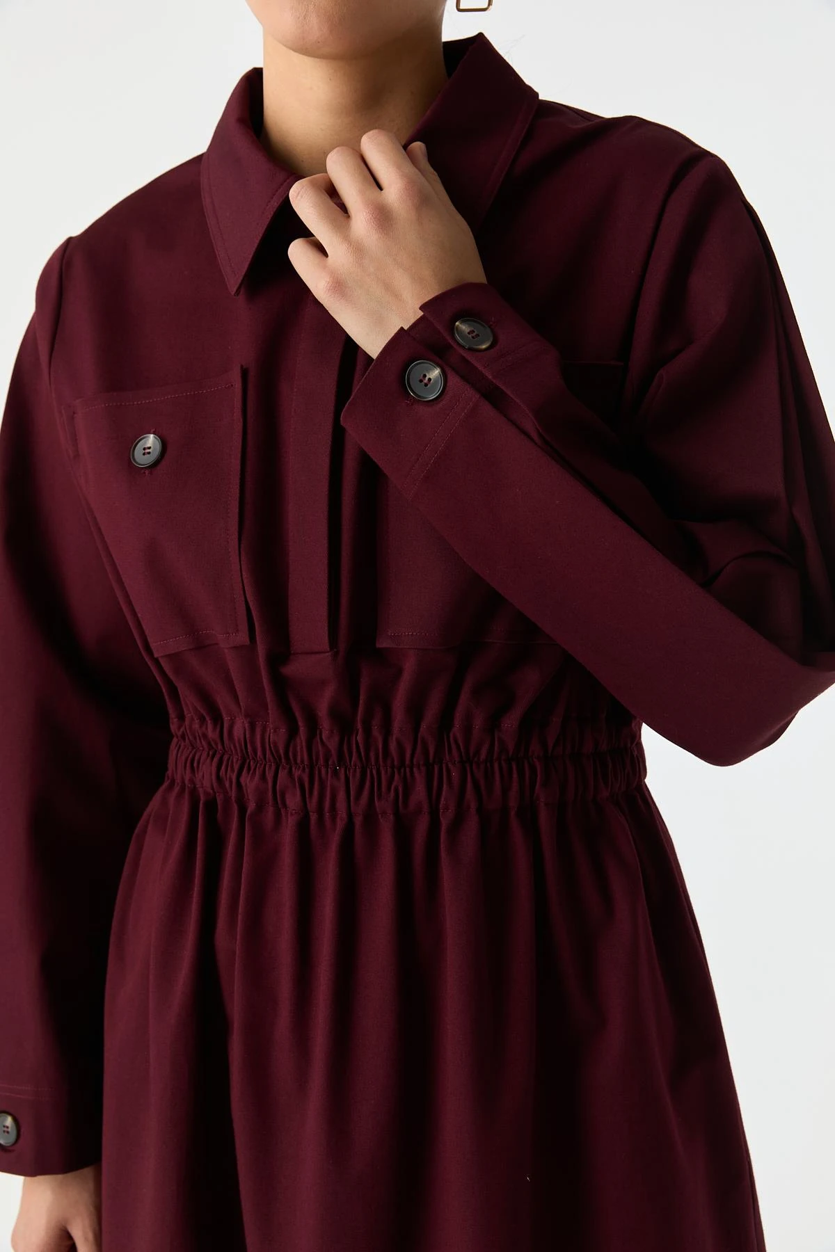 Cep Detaylı Elastik Belli Pamuk Elbise