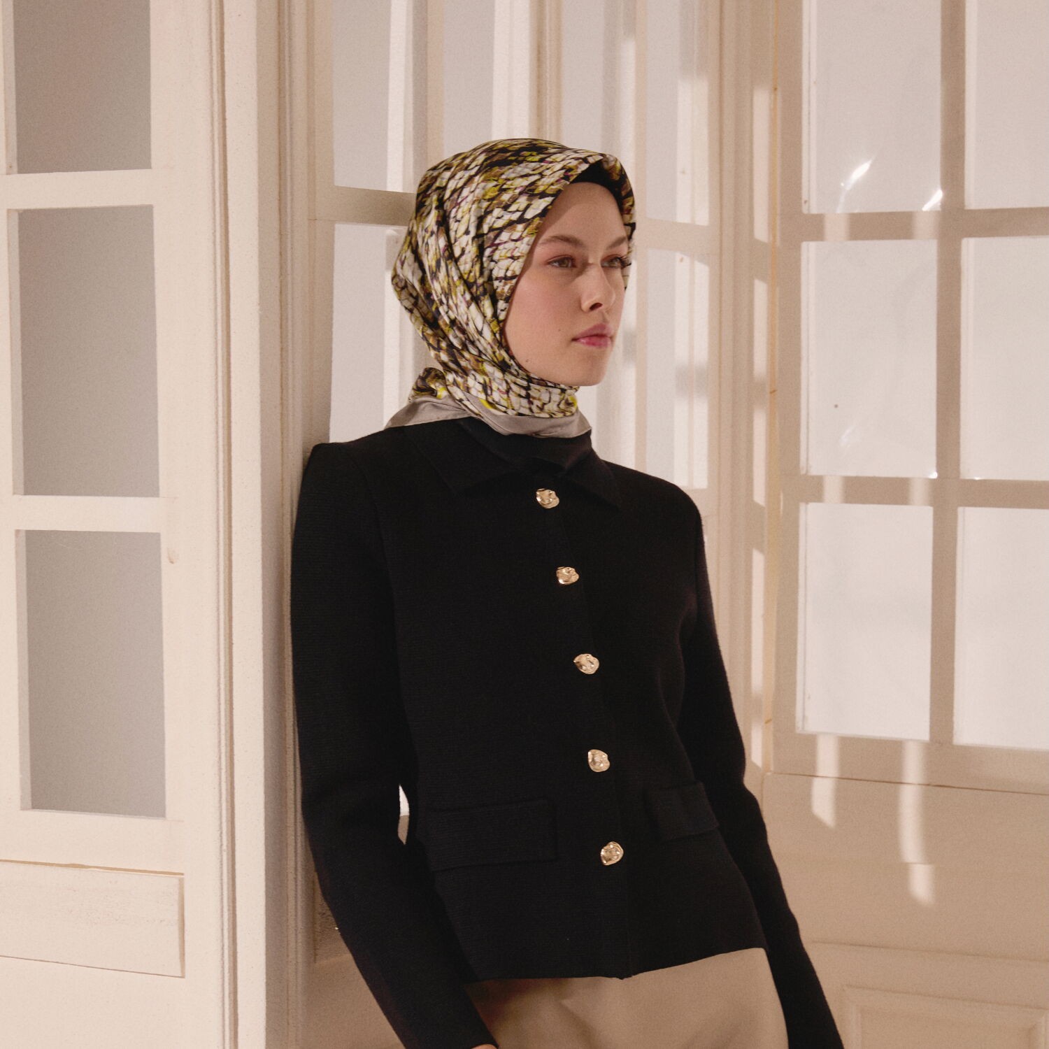 Vizon Yılan Desenli Twill İpek Eşarp