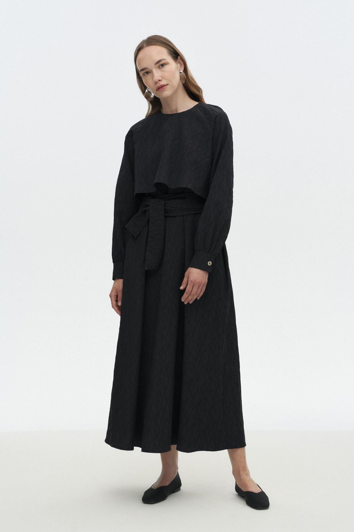 Pelerinli Poplin Elbise