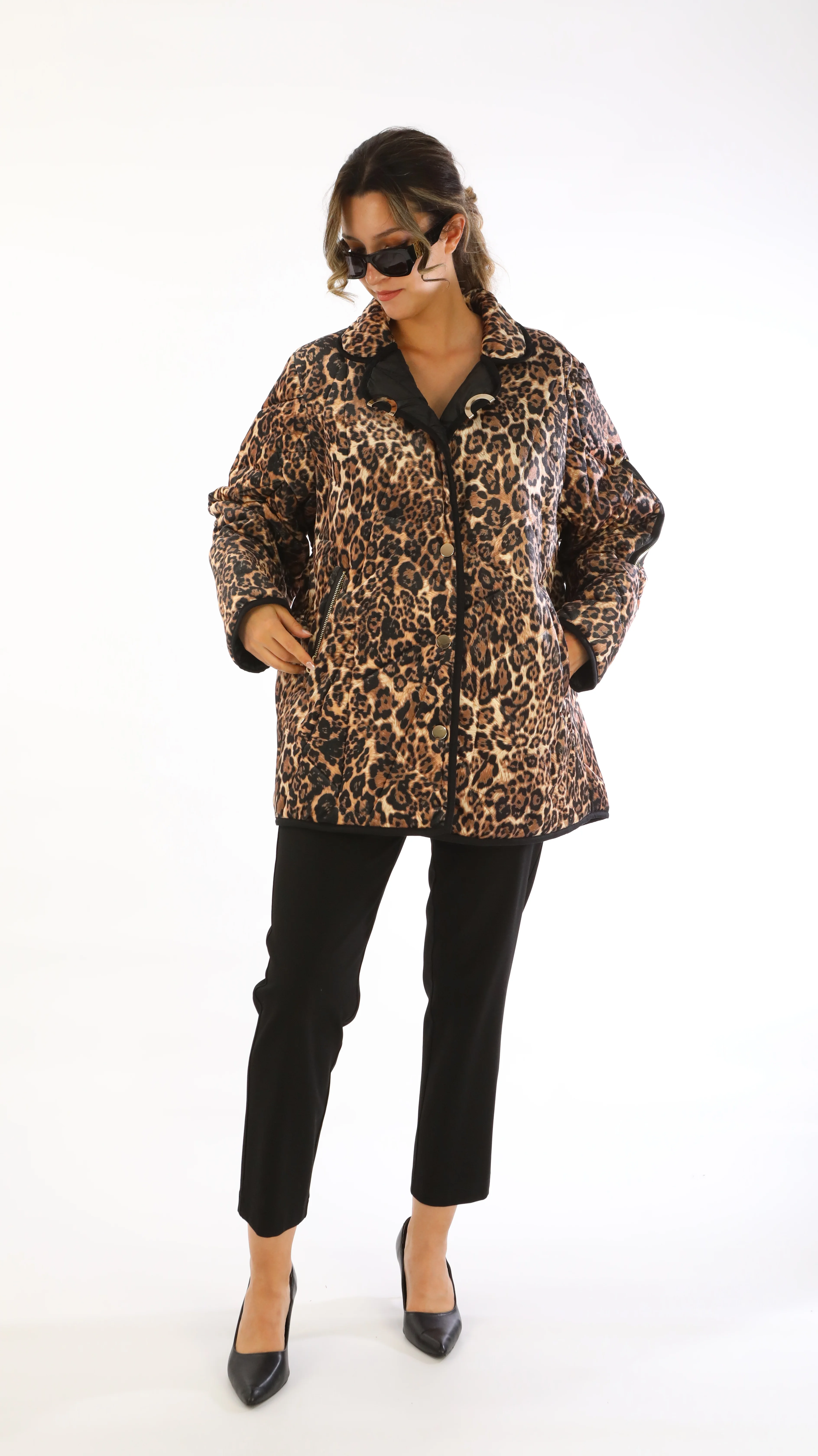 Leopar Desen Büyük Beden Kısa Mont