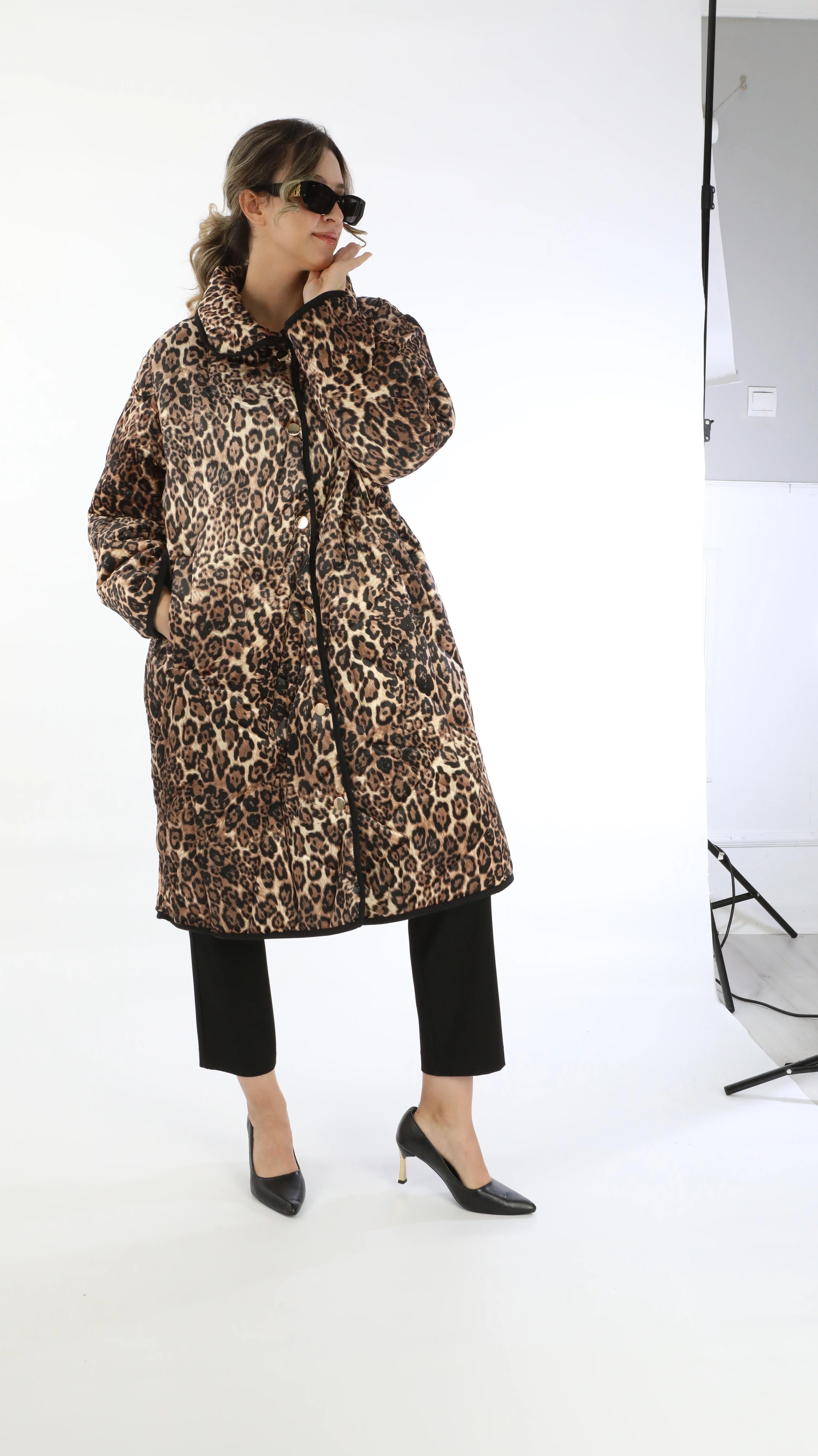 Leopar Desen Büyük Beden Mont