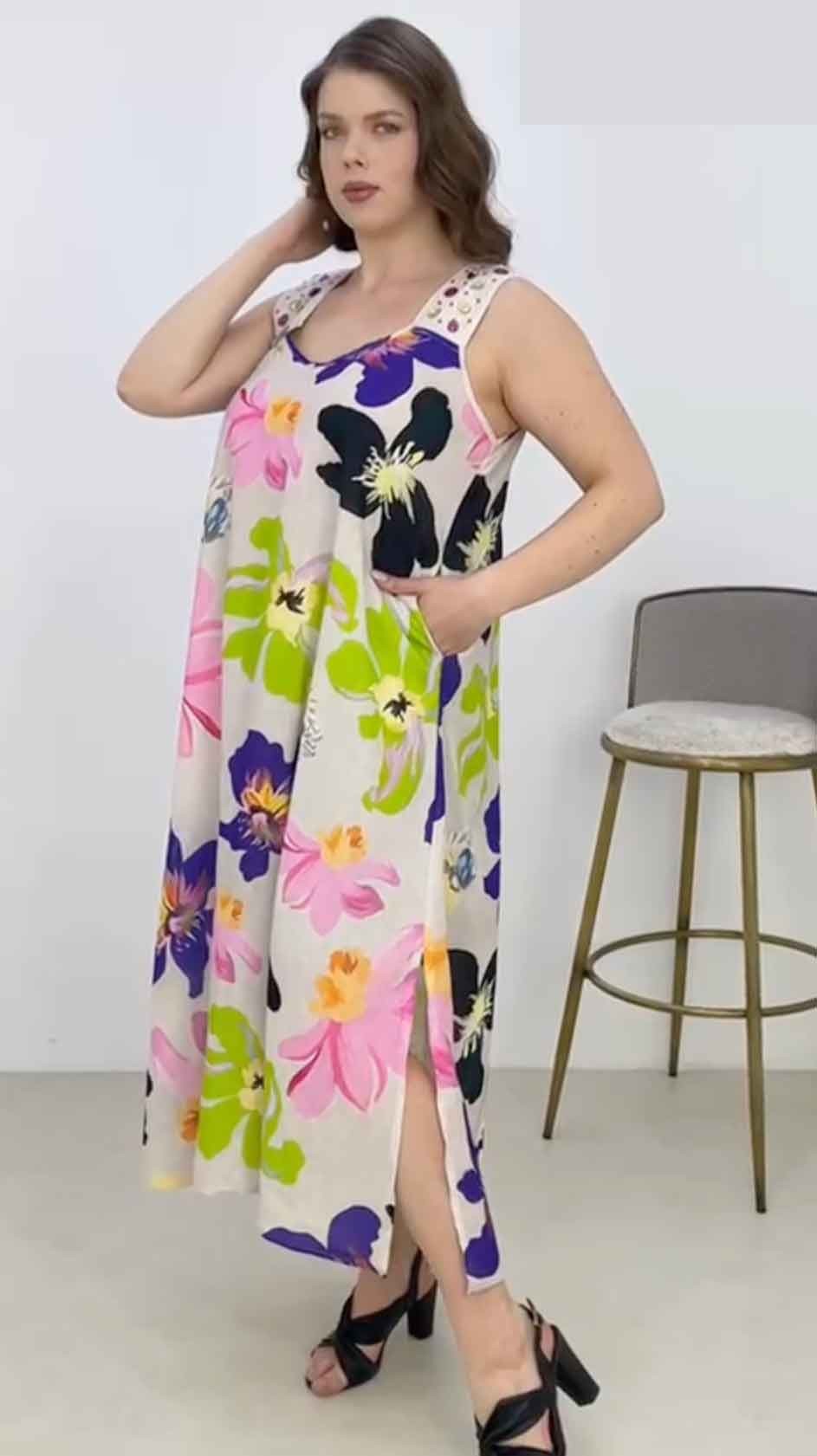 Büyük Beden Cng Elbise-Patterned