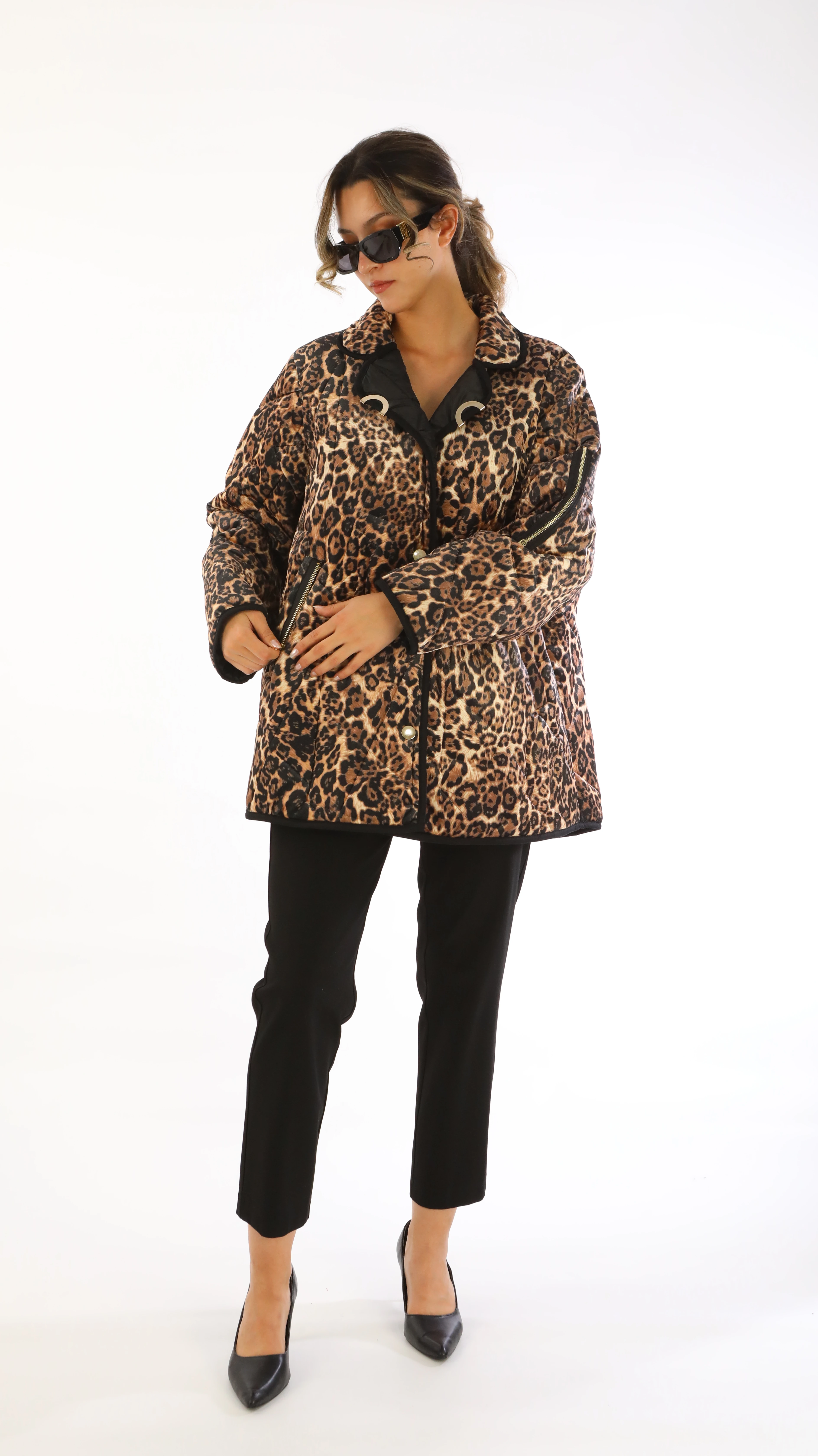 Leopar Desen Büyük Beden Kısa Mont