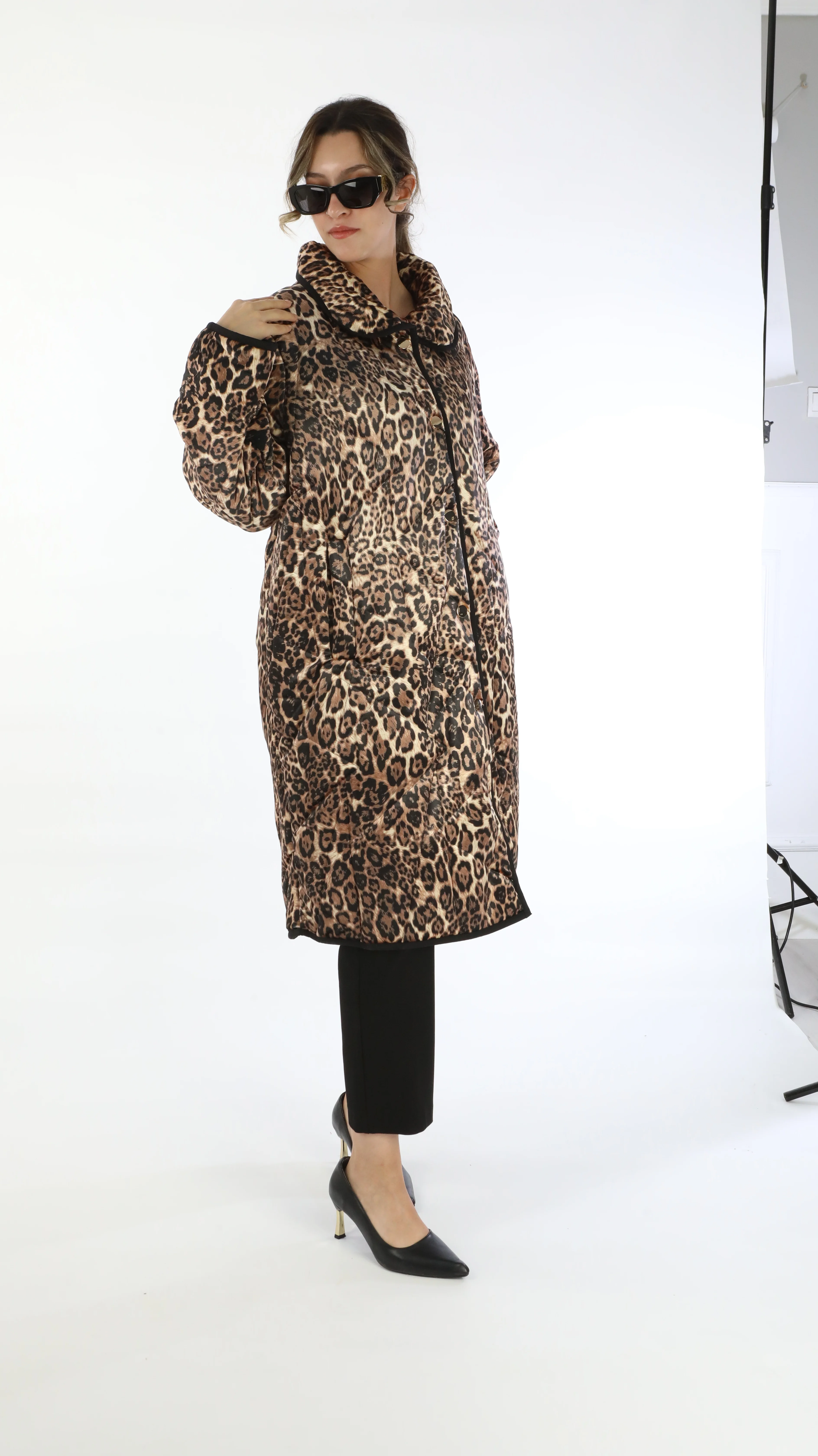 Leopar Desen Büyük Beden Mont