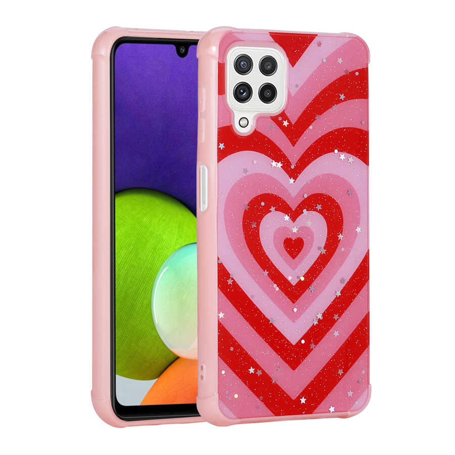 Galaxy M22 Kılıf Simli Desenli Kamera Korumalı Parlak Zore Popy Kapak