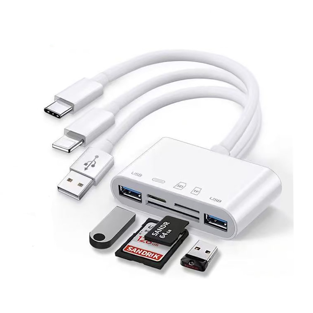 Zore All Round 5in1 Type-C & Lightning & USB Çıkışlı OTG Hafıza Kart Okuyucu image