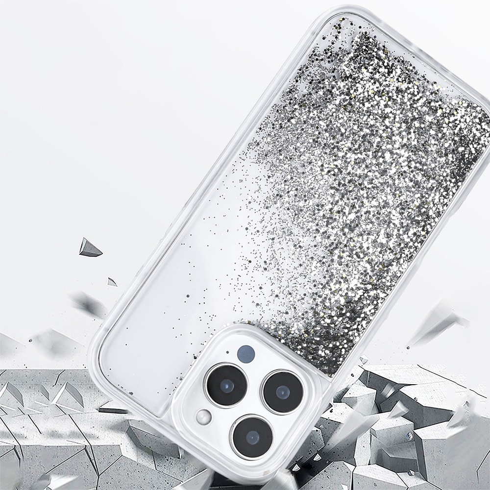Apple iPhone 16 Pro Kılıf Sıvılı Simli Şeffaf Arka Yüzey Zore Keto Silikon Kapak