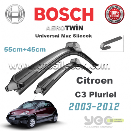 Citroen C3 Pluriel 2003-2012  Model Yılları İçin Uyumlu Universal Bosch Silecek Takımı