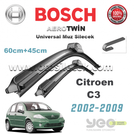 Citroen C3 2002-2009 Model Yılları İçin Uyumlu Bosch Universal Silecek Takımı