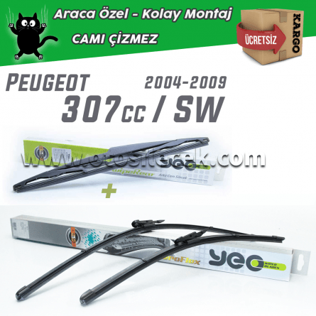 Peugeot 307 CC / SW 2004-2009 Model Yılları İçin Uyumlu  Ön & Arka Silecek Takımı YEO