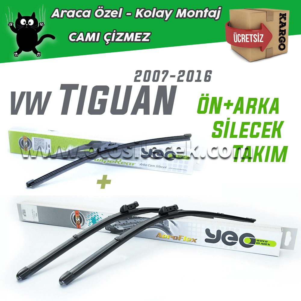 VW Tiguan Ön & Arka Silecek Takımı 2006-2016 Model Yılları İçin Uyumlu YEO Aeroflex