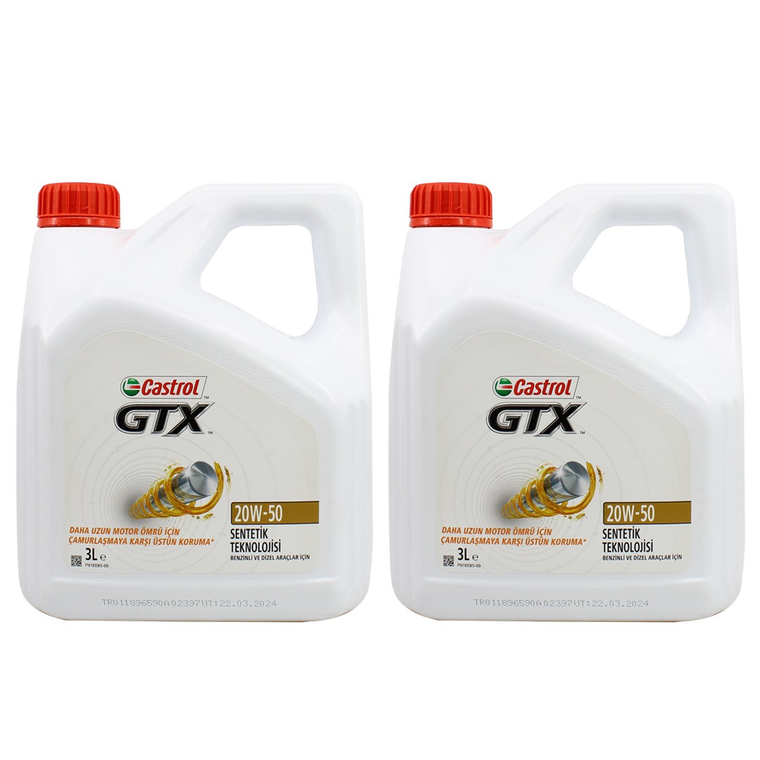 Castrol GTX 20W50 3 Lt Sentetik Motor Yağı (2 Adet)