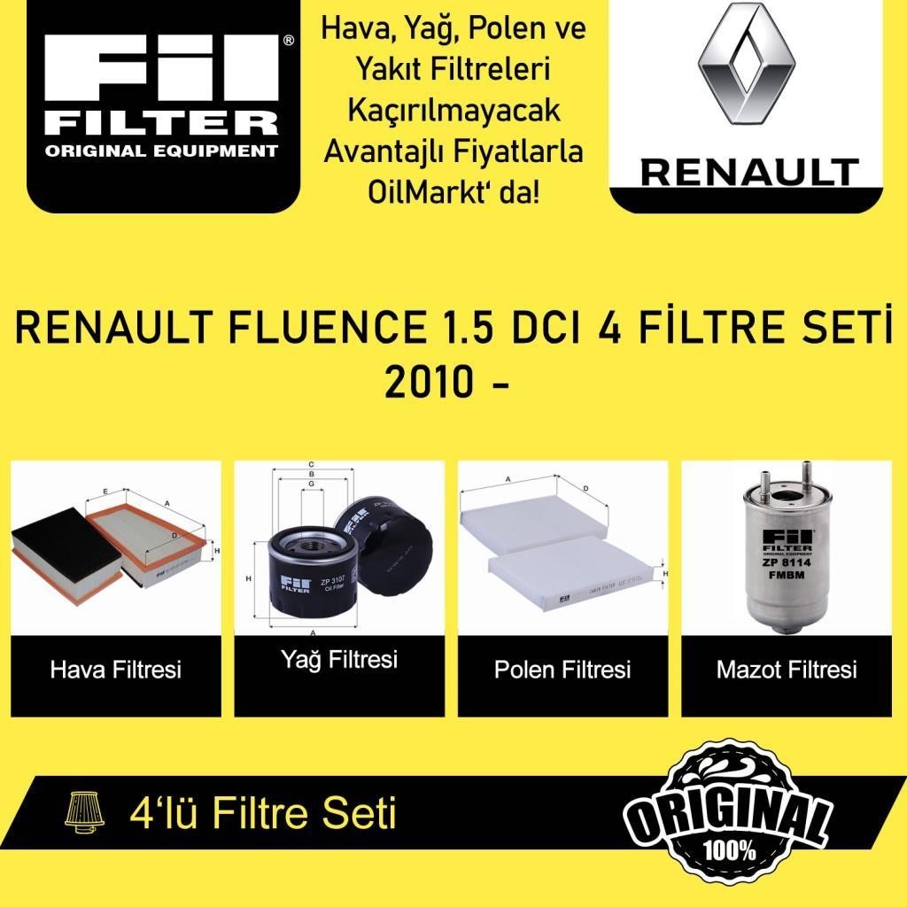 Renault Fluence 1.5 DCI (2010 - ) 4'lü Fil Filtre Seti