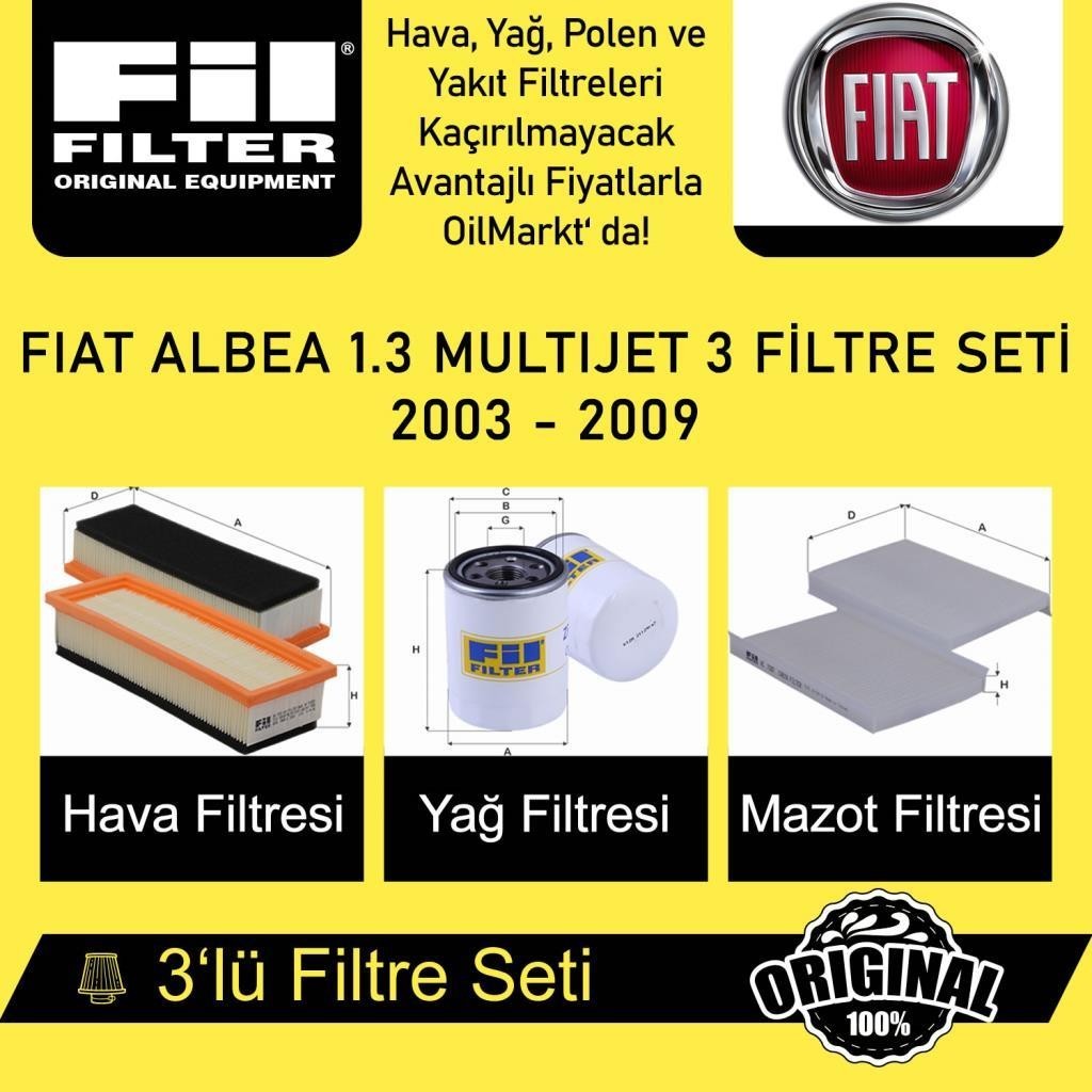Fiat Albea 1.4 Benzinli (2007-09) 3'lü Fil Filtre Seti