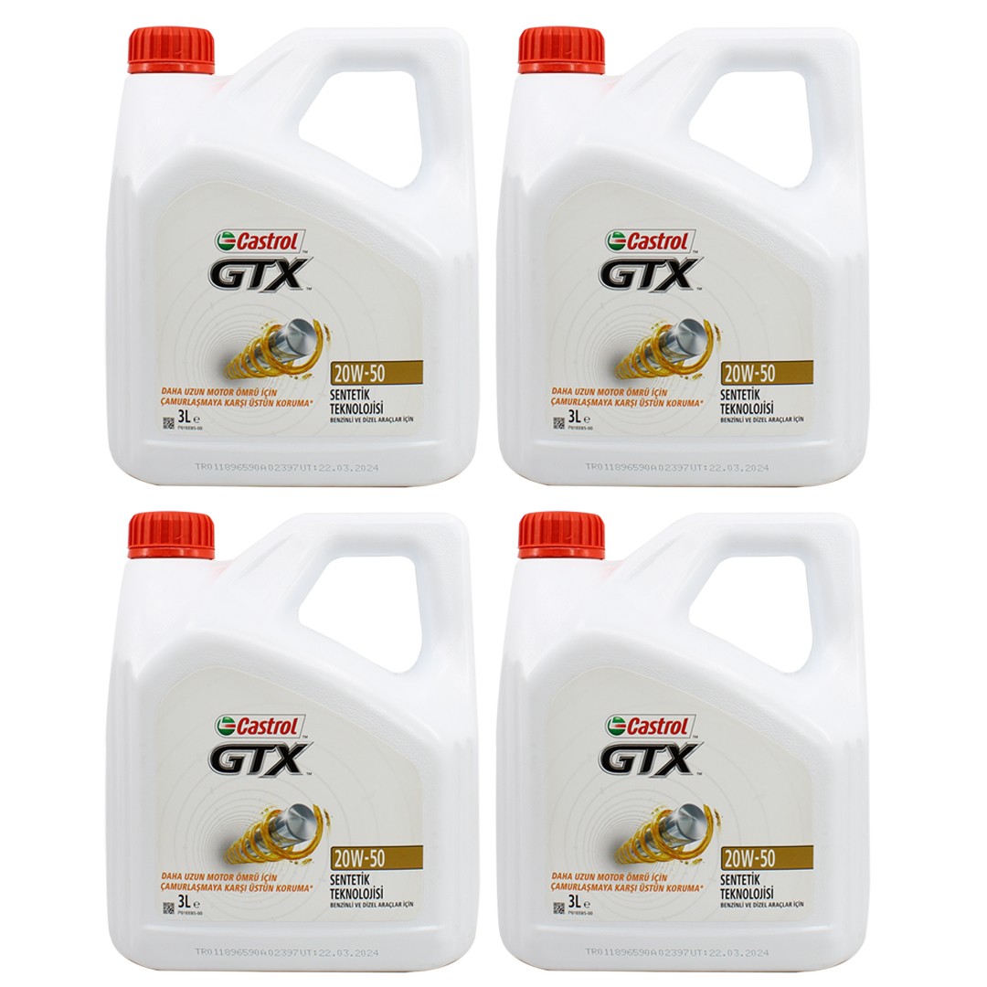 Castrol GTX 20W50 3 Lt Sentetik Motor Yağı (4 Adet)