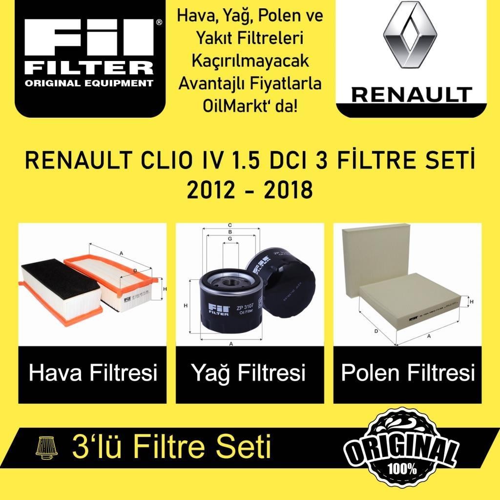Renault Clio IV 1.5 DCI (2012 - 18) 3'lü Fil Filtre Seti