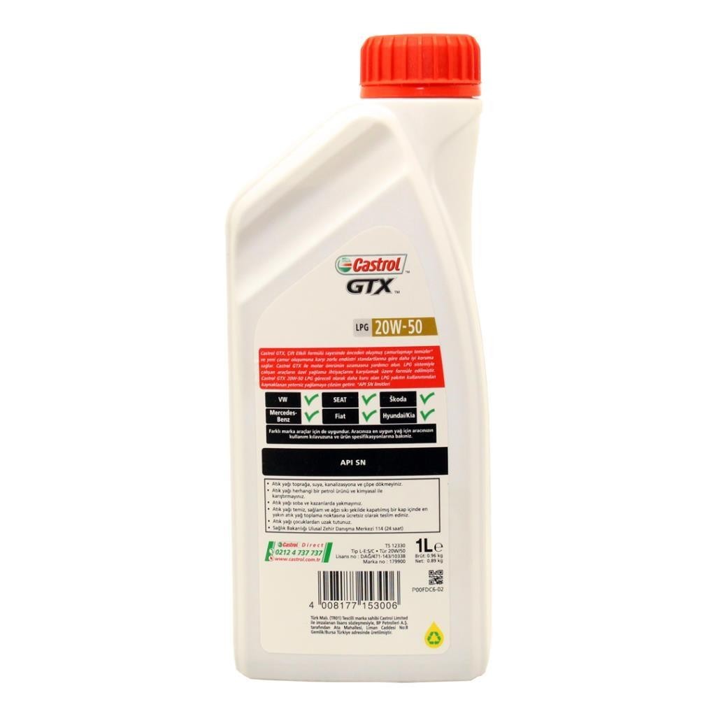 Castrol GTX LPG 20W50 1 Lt Motor Yağı (4 Adet)