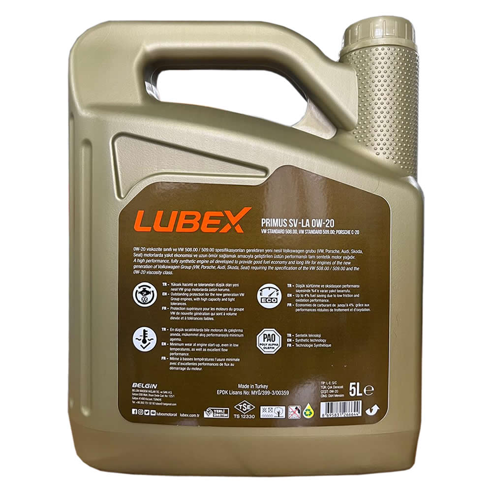 Lubex Primus SV-LA 0W20 5 Lt VW 508 00 / 509 00 Onaylı