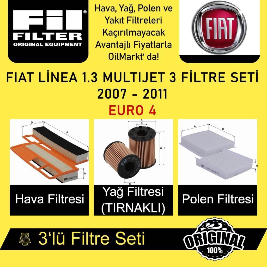 Fiat Linea 1.3 MultiJet (2007 - 11) 3'lü Fil Filtre Seti
