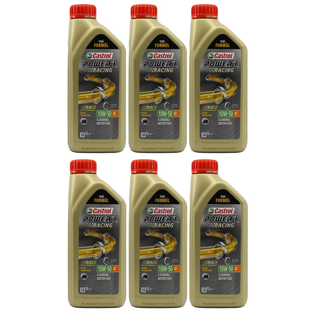 Castrol Power 1 Racing 10W50 4T 1 Lt Motosiklet Yağı (6 Adet)