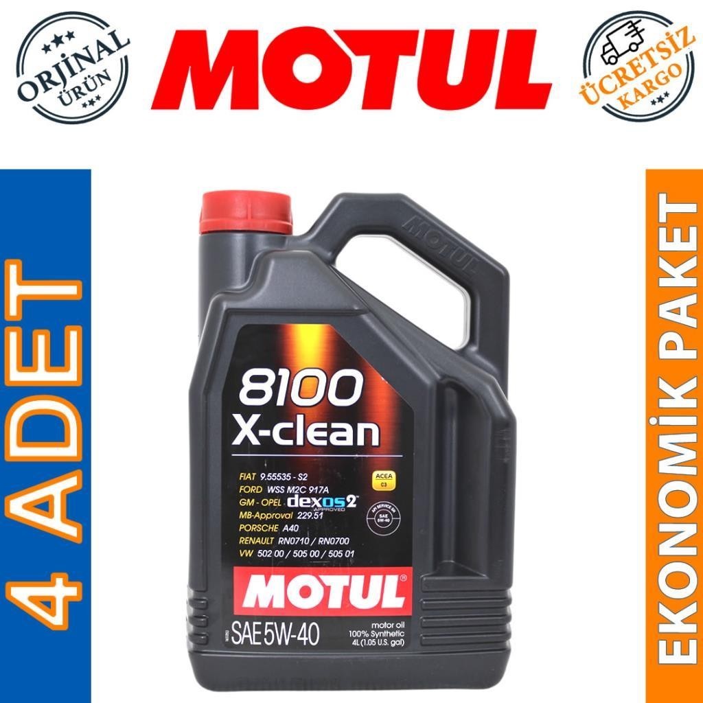 Motul 8100 X-Clean 5W40 4 Lt Tam Sentetik Motor Yağı (4 Adet)