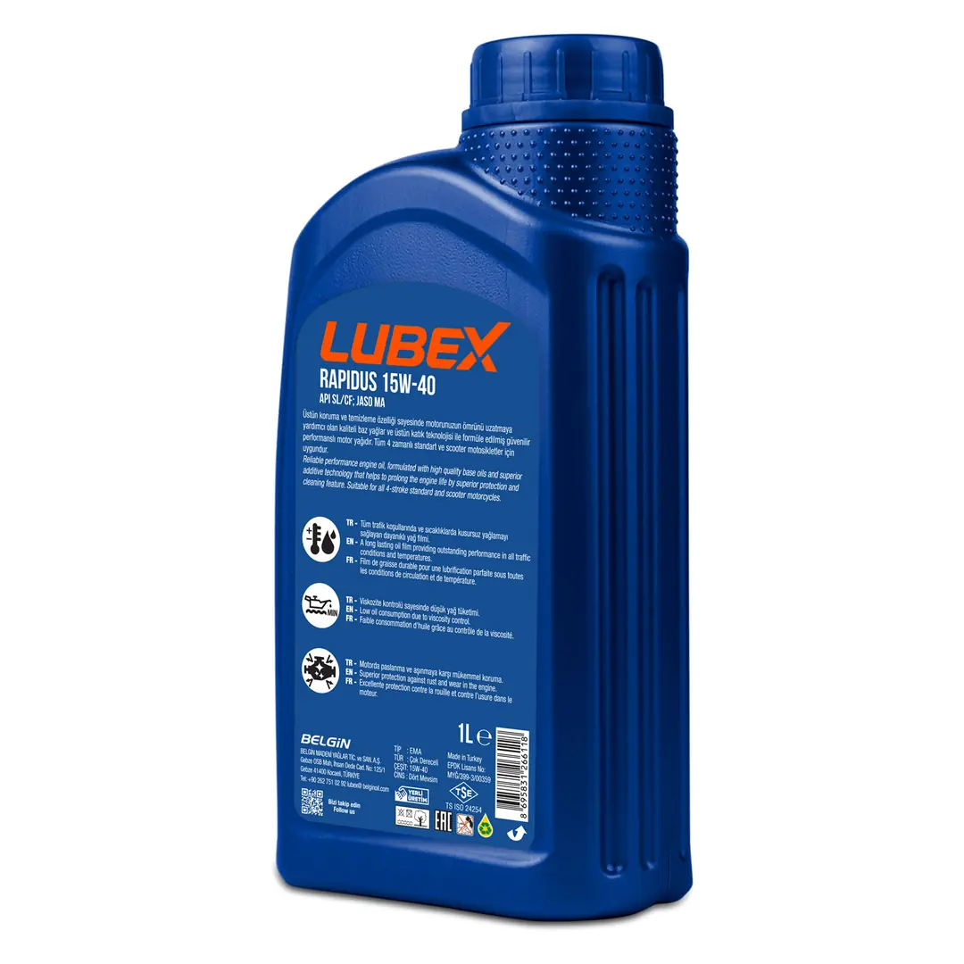 Lubex Rapidus 15W-40 1Lt ve 205 Lt 4 Zamanlı Motosiklet Yağı