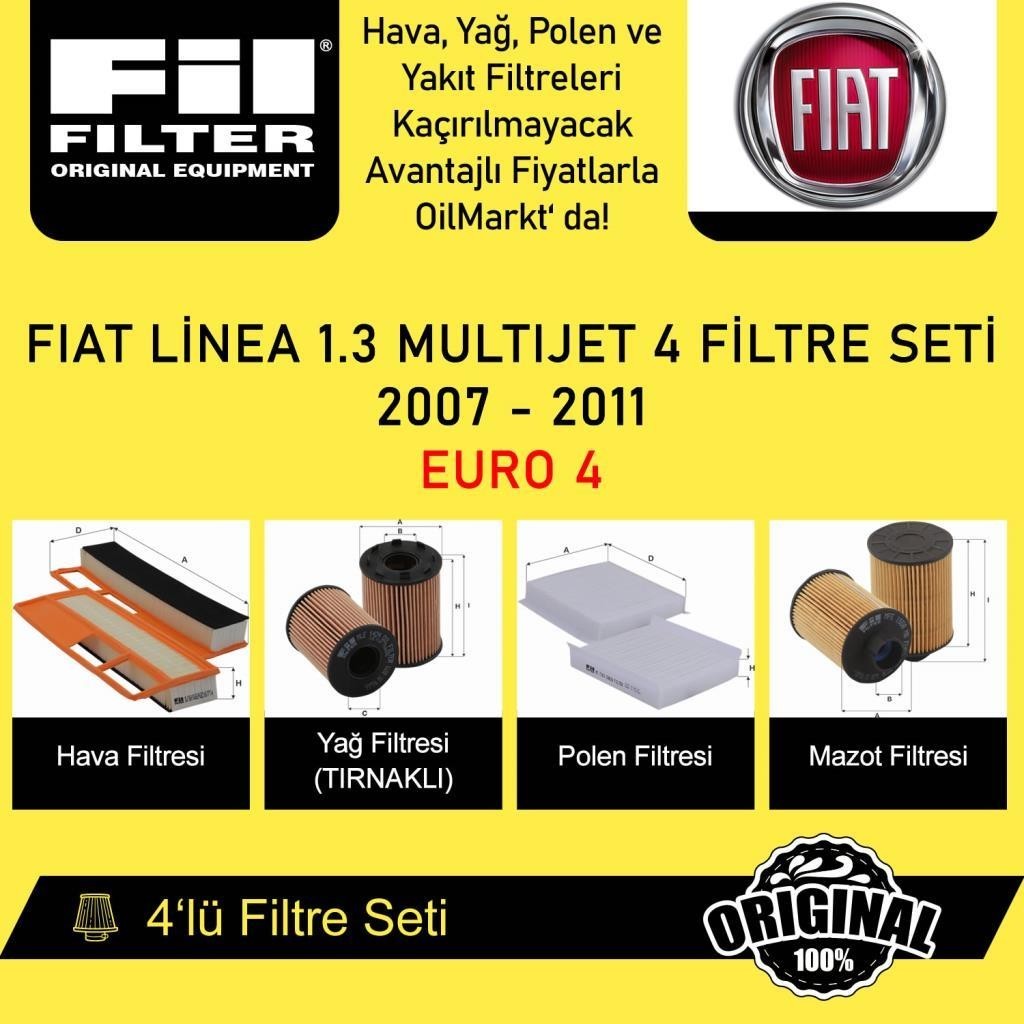 Fiat Linea 1.3 MultiJet (2007 - 11) 4'lü Fil Filtre Seti