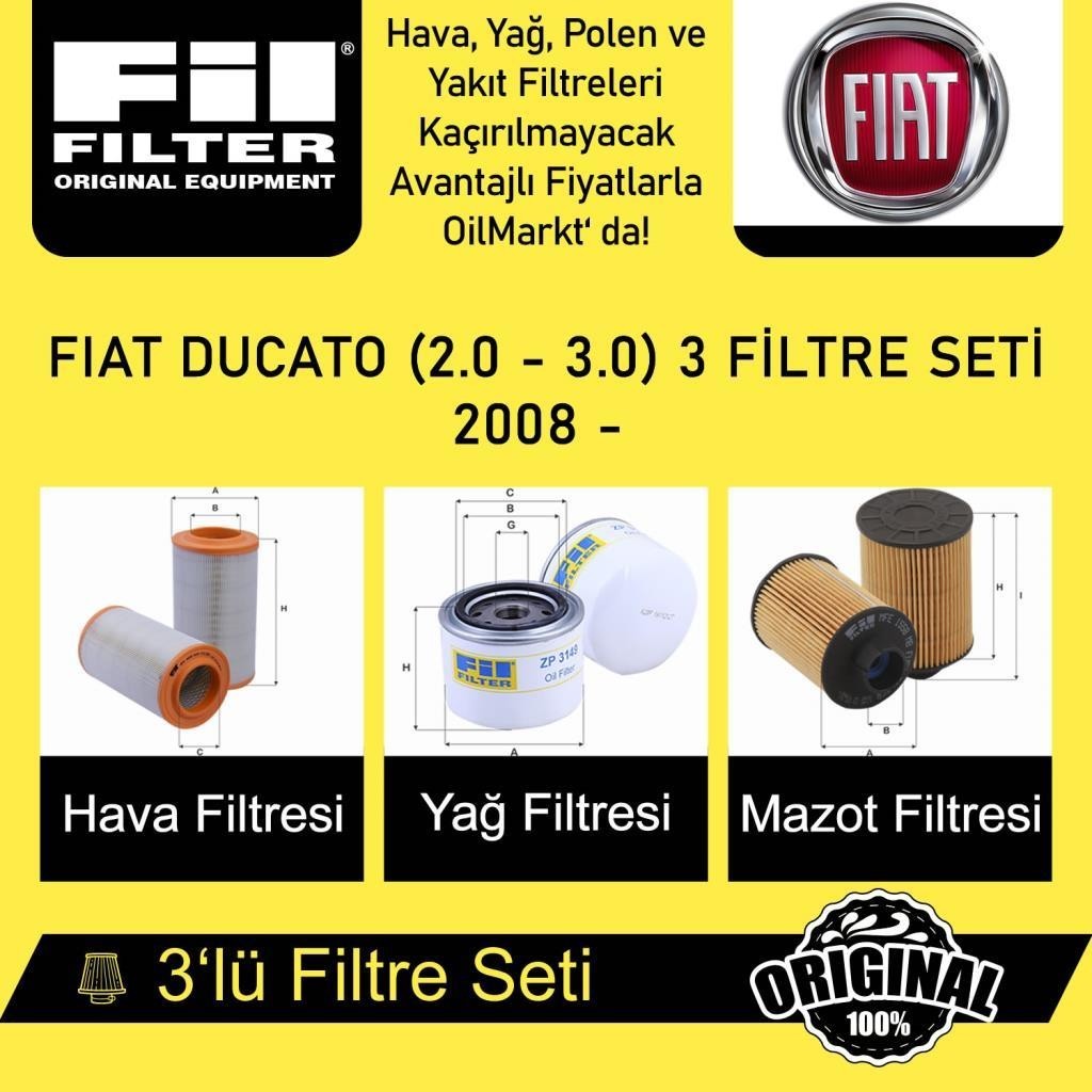 Fiat Ducato (2.0 - 3.0) (2008 - ) 3'lü Fil Filtre Seti