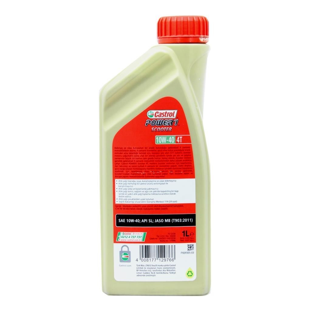 Castrol Power 1 Scooter 10W40 4T 1 Lt Motosiklet Yağı (4 Adet)