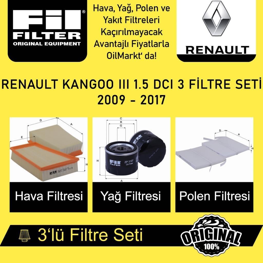 Renault Kangoo III 1.5 DCI (2009 - 17) 3'lü Fil Filtre Seti