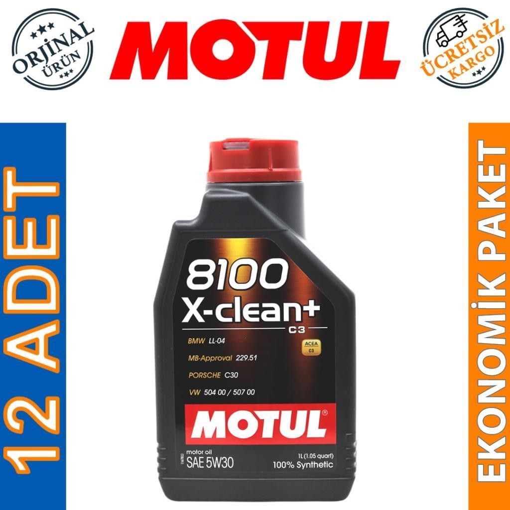 Motul 8100 X-Clean+ 5W30 1 Lt Tam Sentetik Motor Yağı (12 Adet)