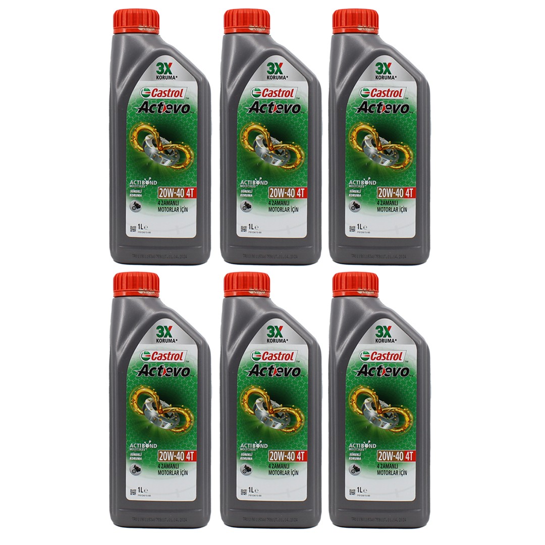 Castrol Actevo 20W40 4T 1 Lt 4 Zamanlı Motosiklet Yağı (6 Adet)