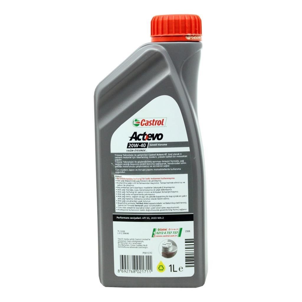 Castrol Actevo 20W40 4T 1 Lt 4 Zamanlı Motosiklet Yağı (6 Adet)