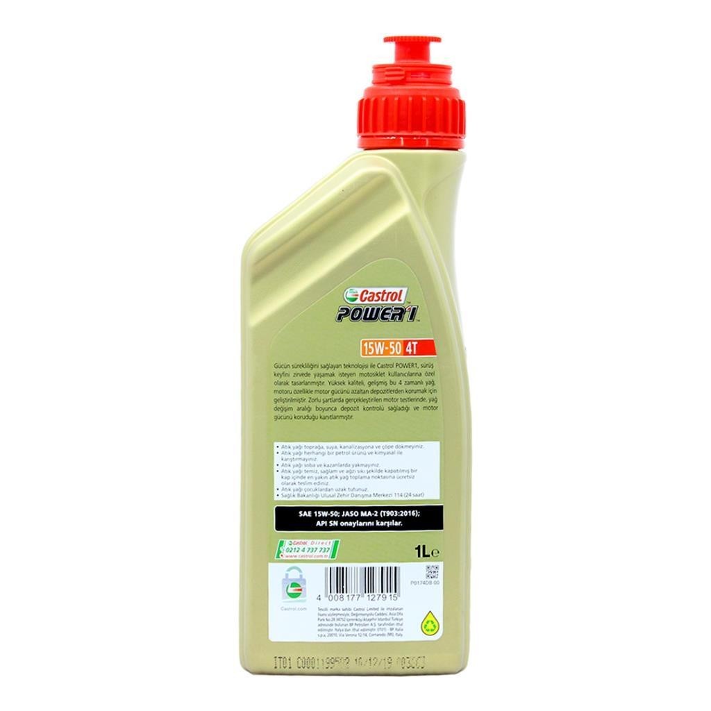 Castrol Power 1 4T 15W50 1 Lt Motosiklet Yağı (6 Adet)