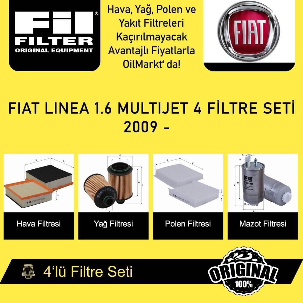 Fiat Linea 1.6 MultiJet (2009- ) 4'lü Fil Filtre Seti