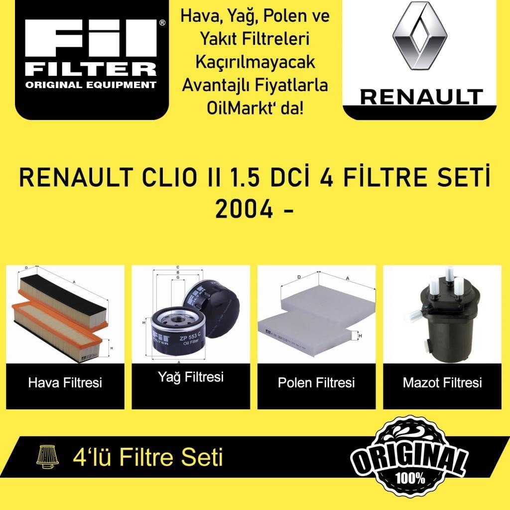Renault Clio II 1.5 DCI (2004 - ) 4'lü Fil Filtre Seti