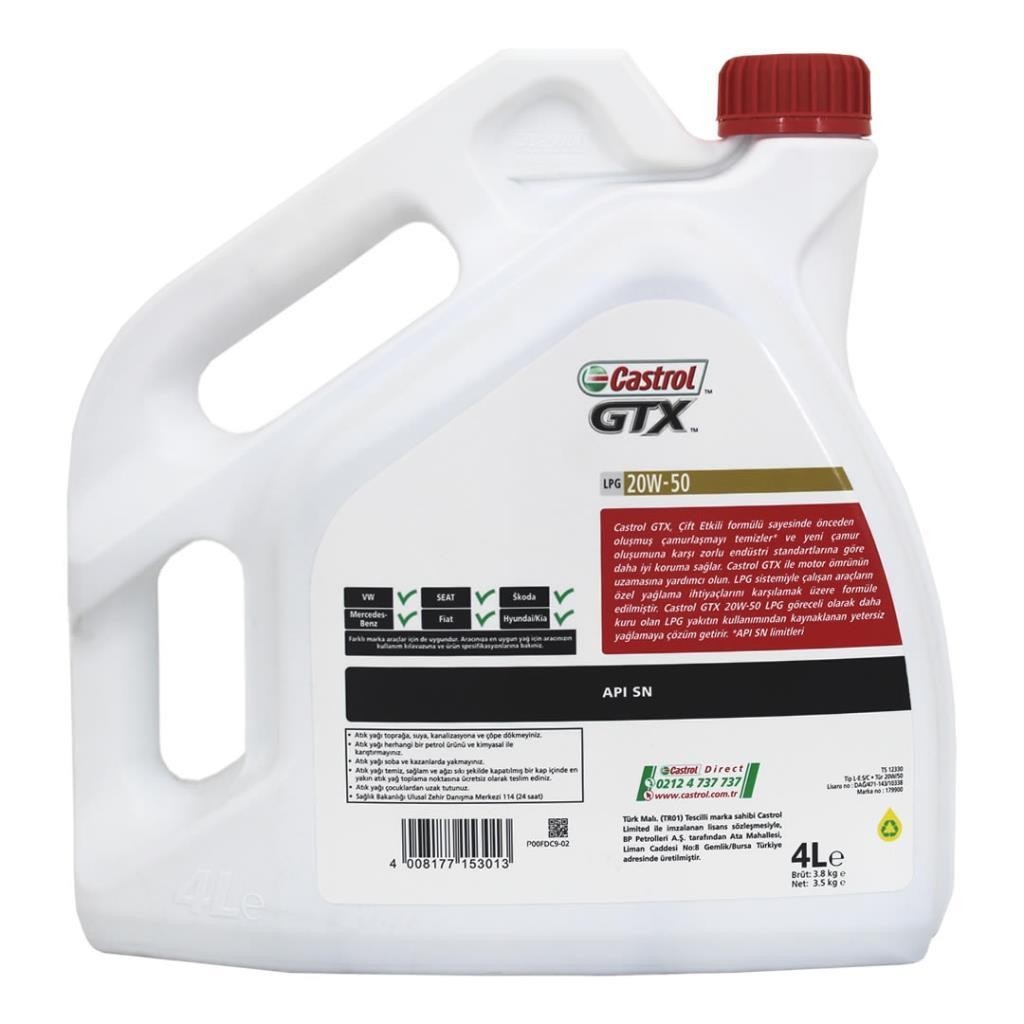 Castrol GTX LPG 20W50 4 Lt Motor Yağı (4 Adet)