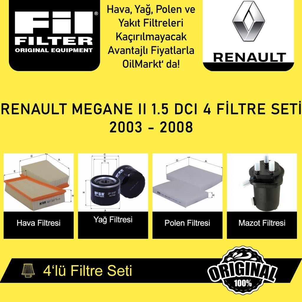 Renault Megane II 1.5 DCI (2003 - 08) 4'lü Fil Filtre Seti