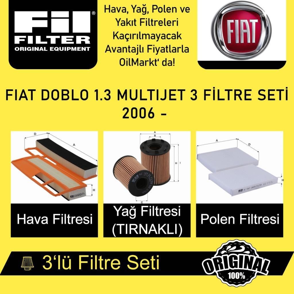 Fiat Doblo 1.3 MultiJet (2006 - ) 3'lü Filtre Seti