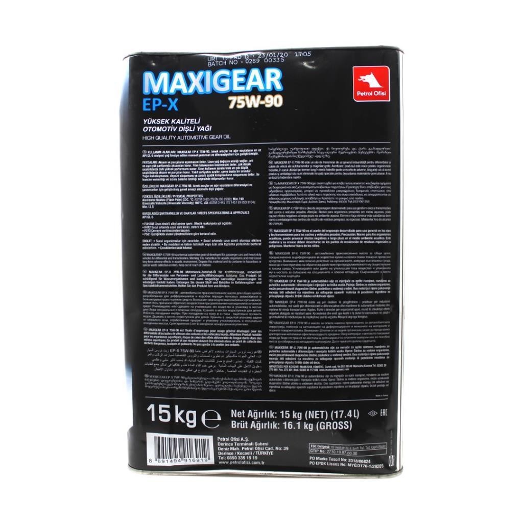 Petrol Ofisi Maxigear EP-X 75W90 15 Kg Şanzıman Yağı