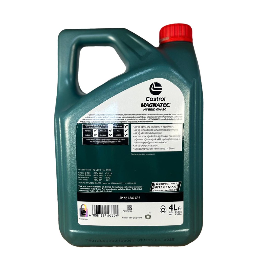 Castrol Magnatec Hybrid 0W20 4 Lt Tam Sentetik Motor Yağı