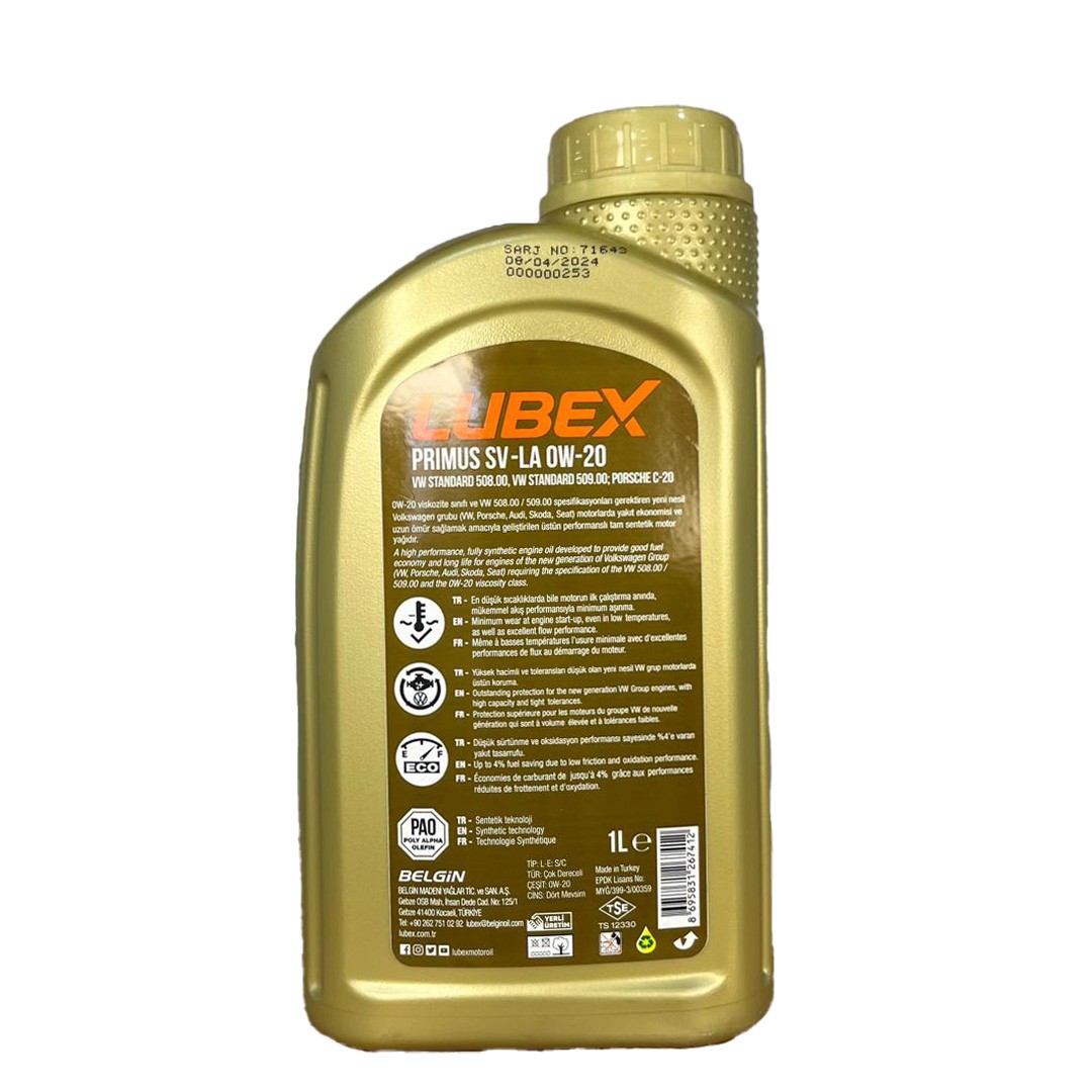 Lubex Primus SV-LA 0W20 1 Lt Partiküllü Motor Yağı