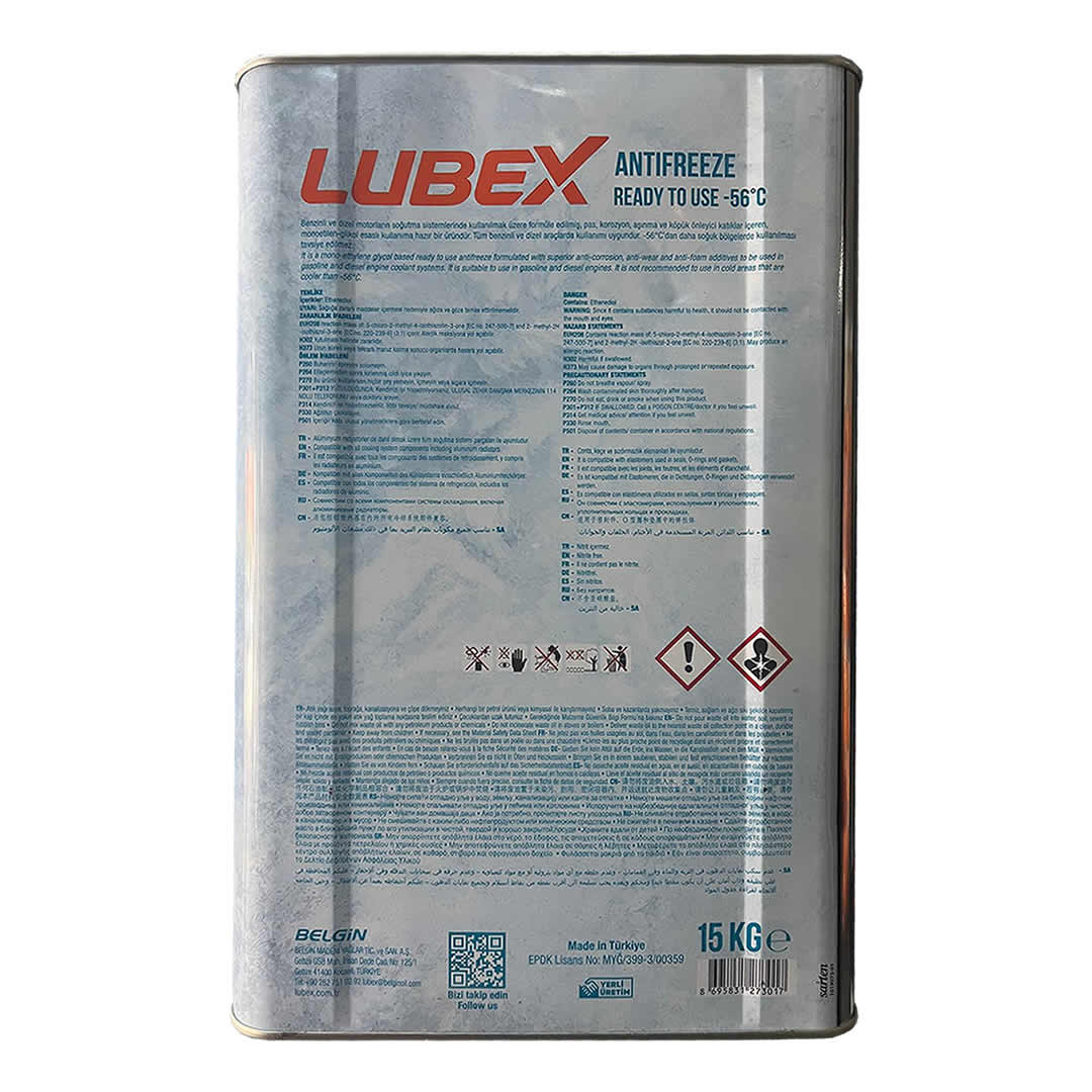 Lubex Mavi Antifriz 15 Kg Kullanıma Hazır -56 Derece