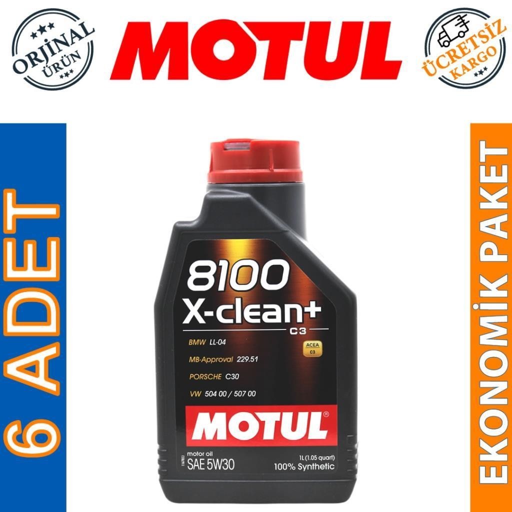 Motul 8100 X-Clean+ 5W30 1 Lt Tam Sentetik Motor Yağı (6 Adet)