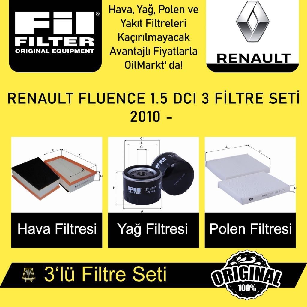 Renault Fluence 1.5 DCI (2010 - ) 3'lü Fil Filtre Seti